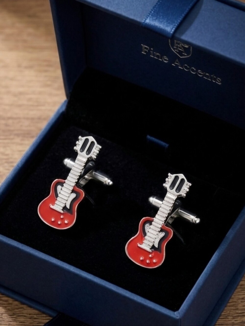 Red Guitar Cufflinks - Musical Cuff Links